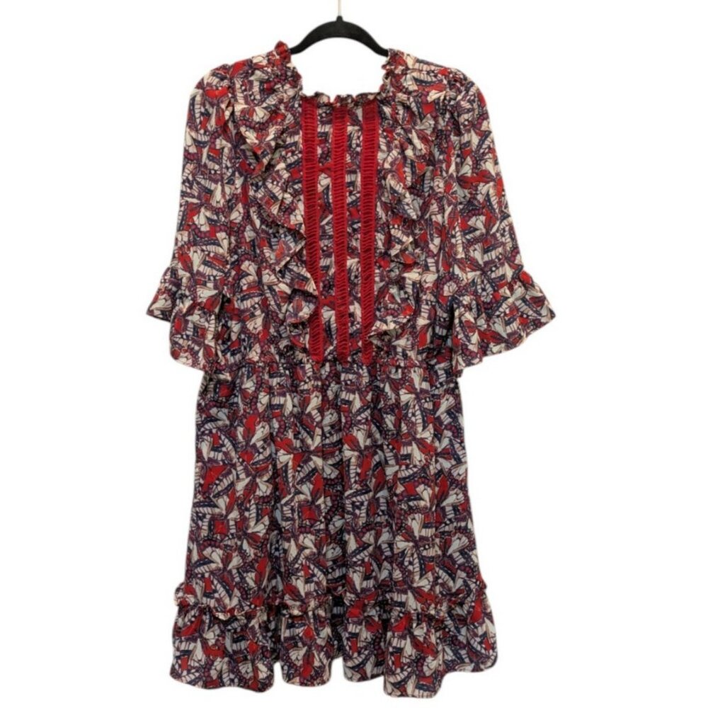 Happy x Nature‎ Phoenix Butterfly Ruffled Red Mini Dress Large